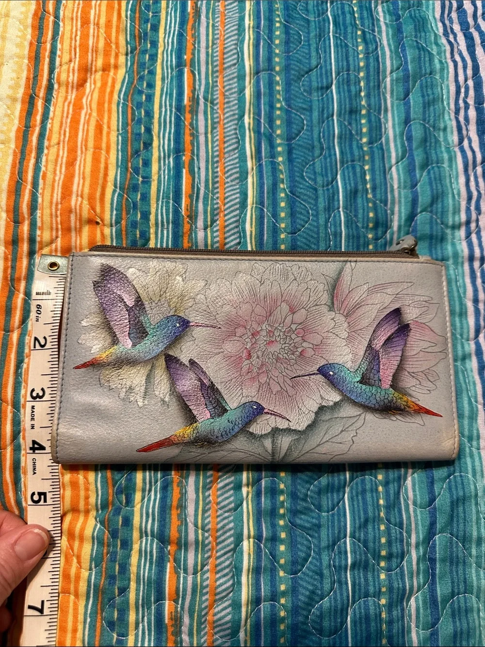 Anuschka Light Blue Hand-Painted Hummingbird Card & Key Holder